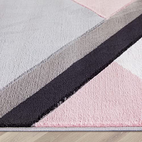 Well Woven Good Vibes Nora Blush Pink Modern Geometric Stripes and Boxes 5'3" x 7'3" 3D Texture Area Rug (GV-87-5)