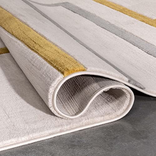 Well Woven Good Vibes Fiona Gold Modern Geometric Lines 3'11" x 5'3" 3D Texture Area Rug