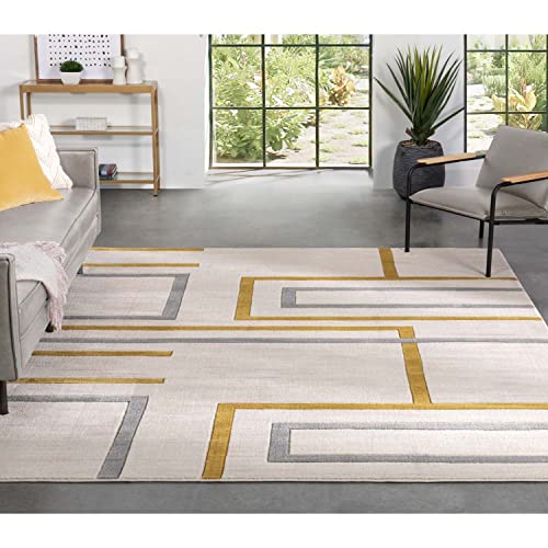 Well Woven Good Vibes Fiona Gold Modern Geometric Lines 3'11" x 5'3" 3D Texture Area Rug