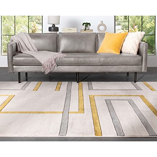 Well Woven Good Vibes Fiona Gold Modern Geometric Lines 3'11" x 5'3" 3D Texture Area Rug