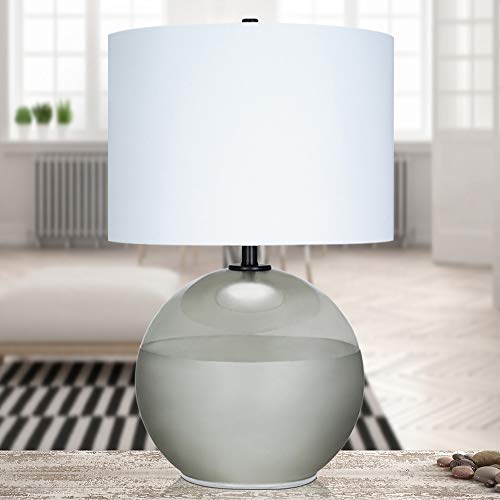 Catalina 21391-003 Mid-Century Modern Round 2-Tone Frosted Glass Table Lamp with Antique Brass Accents, 27.25", Smoke Grey/Black