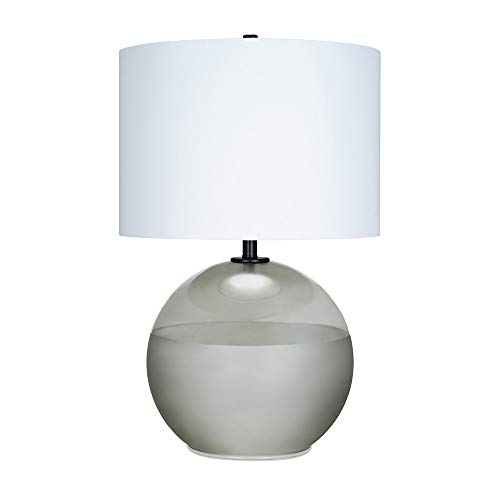 Catalina 21391-003 Mid-Century Modern Round 2-Tone Frosted Glass Table Lamp with Antique Brass Accents, 27.25", Smoke Grey/Black