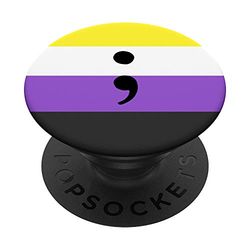 Mental Health Semicolon Non-Binary Nonbinary Enby Pride Flag PopSockets Swappable PopGrip