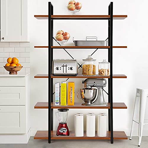 Himimi 5 Tier Bookshelf, Open Vintage Industrial Style Bookshelves and Bookcase, Etagere Bookcase with Metal Frame for Home and Office Organizer