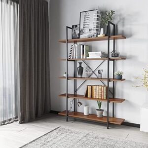 Himimi 5 Tier Bookshelf, Open Vintage Industrial Style Bookshelves and Bookcase, Etagere Bookcase with Metal Frame for Home and Office Organizer