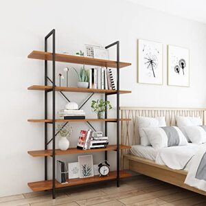 Himimi 5 Tier Bookshelf, Open Vintage Industrial Style Bookshelves and Bookcase, Etagere Bookcase with Metal Frame for Home and Office Organizer