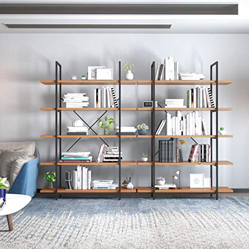 Himimi 5 Tier Bookshelf, Open Vintage Industrial Style Bookshelves and Bookcase, Etagere Bookcase with Metal Frame for Home and Office Organizer