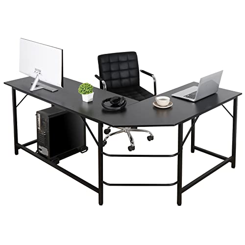 LEMY 66 Inch x 47 Inch Large L-Shape Corner Table Computer Workstation Bevel Edge Angle Design PC Laptop Table w/CPU Stand for Home Office - Black