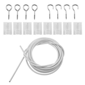 SING F LTD 17pcs Curtain Wire White Window Cord Cable with 8pcs Self-Adhesive Hooks 4 Pairs Hooks and Eyes Rods 3M Length