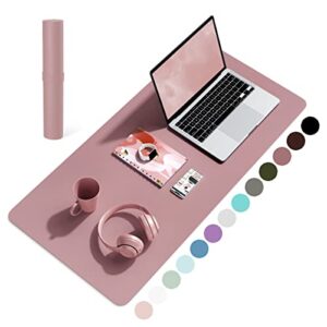 non-slip desk pad,mouse pad,waterproof pvc leather desk table protector,ultra thin large desk blotter, easy clean laptop desk writing mat for office work/home/decor(dark pink, 31.5" x 15.7")