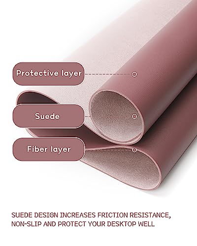 Non-Slip Desk Pad,Mouse Pad,Waterproof PVC Leather Desk Table Protector,Ultra Thin Large Desk Blotter, Easy Clean Laptop Desk Writing Mat for Office Work/Home/Decor(Dark Pink, 31.5" x 15.7")