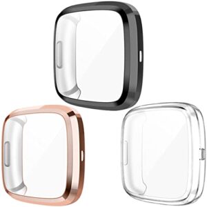 wepro screen protective case compatible with fitbit versa 2 smartwatch, 3-pack soft tpu full cover cases for fitbit versa 2 watch, clear/black/rosegold