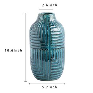 hjn Ceramic Vase- Teal Vase for Home Decor，Flower Vase for Centerpieces, Modern Decor Vases for Living Room/Bookshelf/Mantel/Home Decor Accents - Teal texture-Large-10.6" H