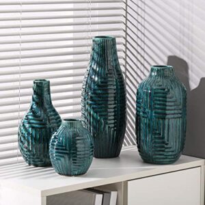 hjn Ceramic Vase- Teal Vase for Home Decor，Flower Vase for Centerpieces, Modern Decor Vases for Living Room/Bookshelf/Mantel/Home Decor Accents - Teal texture-Large-10.6" H