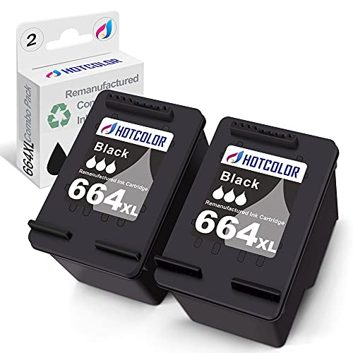 HOTCOLOR 664XL Black Remanufactured Ink Cartridge Replacement for HP 664XL Ink Cartridge for deskjet 2135 Ink 3635 (2Black, 2Pack)