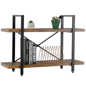 mecor 2-tier bookcase, vintage industrial metal display and storage tower, etagere bookshelf for home office, dark brown