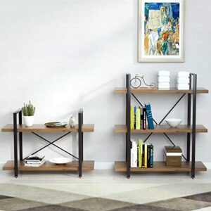 mecor 2-Tier Bookcase, Vintage Industrial Metal Display and Storage Tower, Etagere Bookshelf for Home Office, Dark Brown