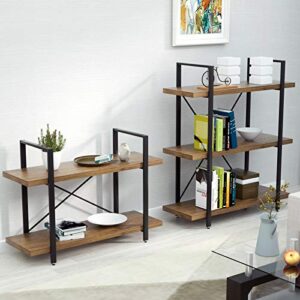 mecor 2-Tier Bookcase, Vintage Industrial Metal Display and Storage Tower, Etagere Bookshelf for Home Office, Dark Brown