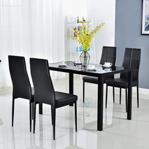 bonnlo 5 piece modern table set for 4,kitchen table and chairs for 4,black glass small kitchen table and pu leather chairs for dining room small spaces,metal frame,black