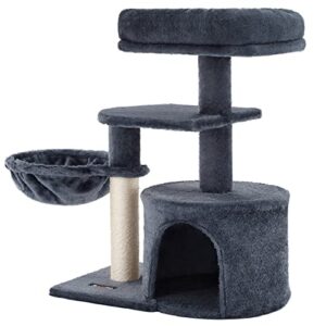 feandrea cat tree, small cat tower, cat condo, kitten activity center with scratching post, basket, cave, smoky gray upct59g
