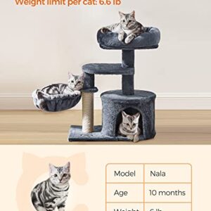 Feandrea Cat Tree, Small Cat Tower, Cat Condo, Kitten Activity Center with Scratching Post, Basket, Cave, Smoky Gray UPCT59G