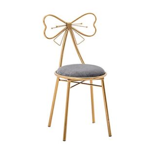 kcelarec bronze vanity stool,bow shape dressing chair,make up leisure chair,home decor chair minimalist chair, iron stool bow with backrest (grey)