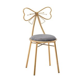 Kcelarec Bronze Vanity Stool,Bow Shape Dressing Chair,Make Up Leisure Chair,Home Decor Chair Minimalist Chair, Iron Stool Bow with Backrest (Grey)