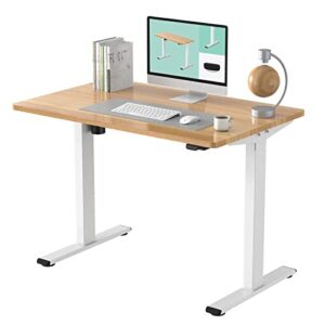 flexispot ec1 electric adjustable height standing desk whole piece 48 x 30 inch desktop home office computer workstation sit stand up desk (white frame + 48" maple top, 2 packages)