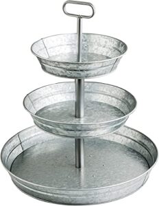 starpack farmhouse style three tier serving tray - rustic kitchen 3 tiered tray with 3 tier metal stand - three tiered tray for deserts & party bites - sturdy & stylish 3 tier serving stand