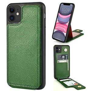 iphone 11 wallet case, zve iphone 11 case with credit card holder slot protective shockproof pocket wallet case handbag slim leather case for apple iphone 11,6.1 inch - dard green