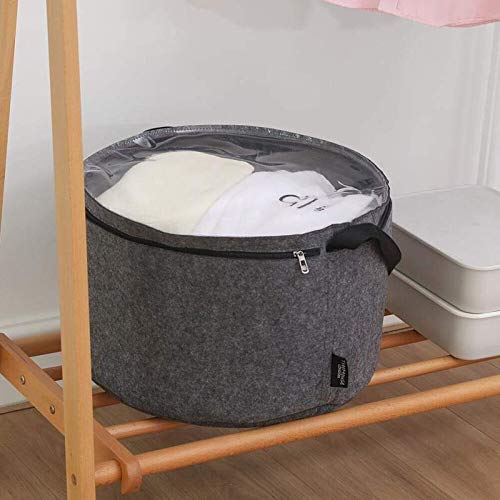 TREEHOUSE LONDON Felt Hat Storage Box | Large 19"D Collapsible Hat Holder Organizer with Dust-proof Lid | Multipurpose, Sturdy, Thick, Stackable | Lined with Metal Frame (19"D x 11.5''H) | Gray (XXL)