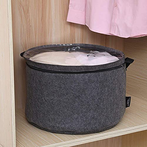 TREEHOUSE LONDON Felt Hat Storage Box | Large 19"D Collapsible Hat Holder Organizer with Dust-proof Lid | Multipurpose, Sturdy, Thick, Stackable | Lined with Metal Frame (19"D x 11.5''H) | Gray (XXL)