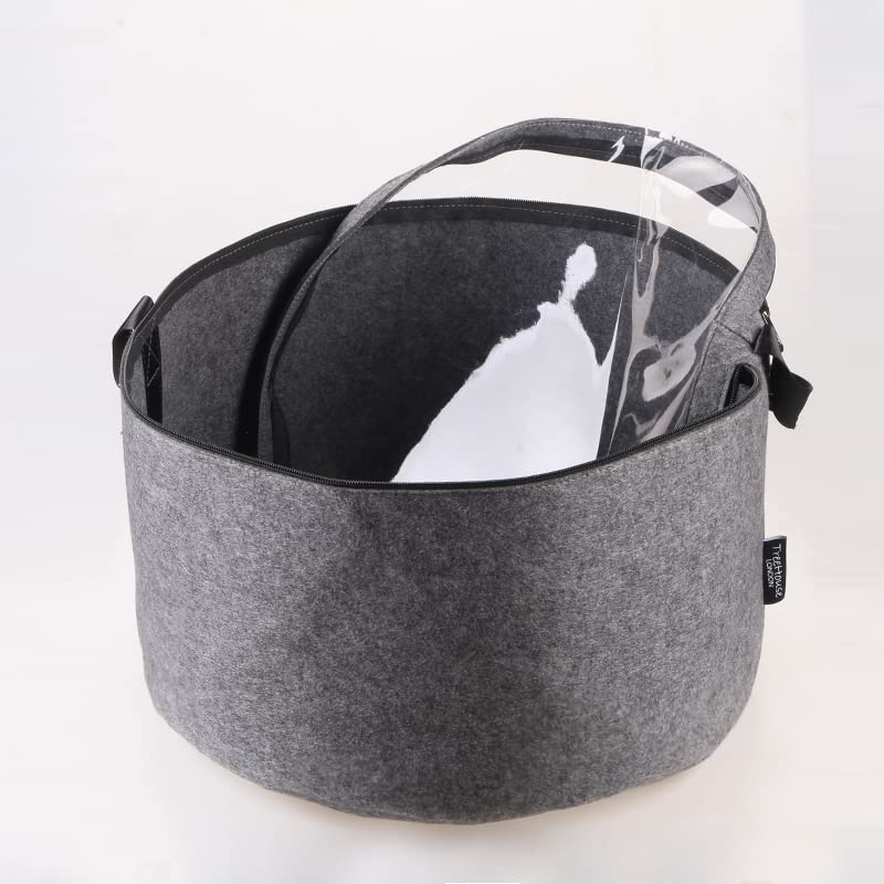 TREEHOUSE LONDON Felt Hat Storage Box | Large 19"D Collapsible Hat Holder Organizer with Dust-proof Lid | Multipurpose, Sturdy, Thick, Stackable | Lined with Metal Frame (19"D x 11.5''H) | Gray (XXL)