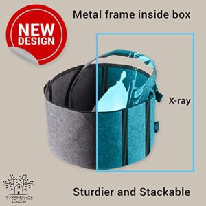 TREEHOUSE LONDON Felt Hat Storage Box | Large 19"D Collapsible Hat Holder Organizer with Dust-proof Lid | Multipurpose, Sturdy, Thick, Stackable | Lined with Metal Frame (19"D x 11.5''H) | Gray (XXL)