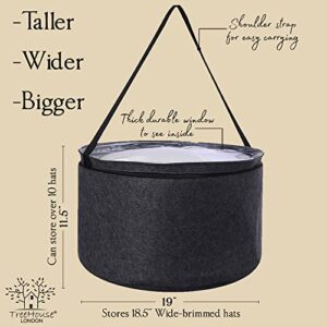 TREEHOUSE LONDON Felt Hat Storage Box | Large 19"D Collapsible Hat Holder Organizer with Dust-proof Lid | Multipurpose, Sturdy, Thick, Stackable | Lined with Metal Frame (19"D x 11.5''H) | Gray (XXL)