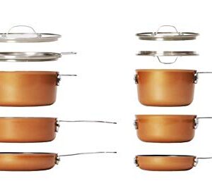 Gotham Steel Stackable Pots and Pans Stackmaster 10 Piece Cookware Set with Ultra Nonstick Cast Texture Ceramic Coating, Copper