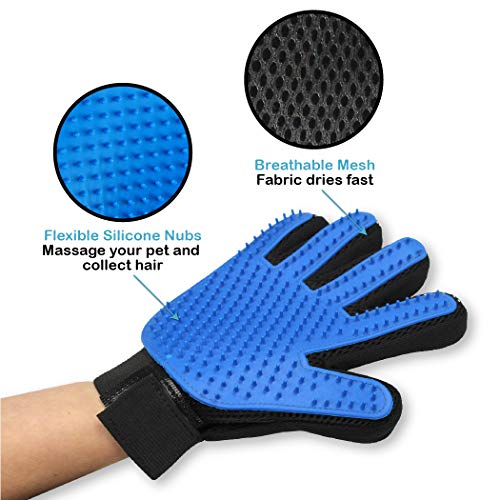 Pets First Dog Grooming Gloves Best Professional Deshedding, Brushing, Cleaning Mitt Tool for Small, Medium or Large Dogs & Cats. Fur & Hair Remover. Prevents Matted Coats. Soft Rubber Bristle Brush