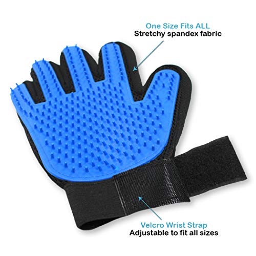 Pets First Dog Grooming Gloves Best Professional Deshedding, Brushing, Cleaning Mitt Tool for Small, Medium or Large Dogs & Cats. Fur & Hair Remover. Prevents Matted Coats. Soft Rubber Bristle Brush