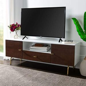 safavieh home genevieve mid-century modern walnut and white storage tv media stand