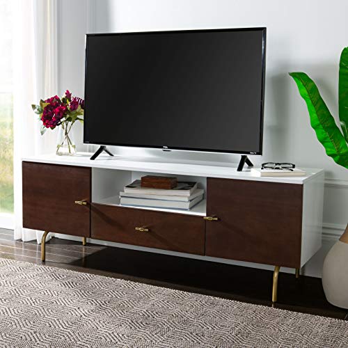 Safavieh Home Genevieve Mid-Century Modern Walnut and White Storage TV Media Stand