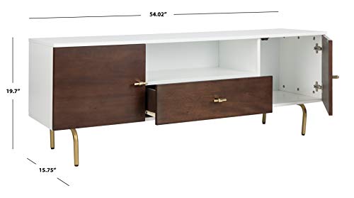 Safavieh Home Genevieve Mid-Century Modern Walnut and White Storage TV Media Stand