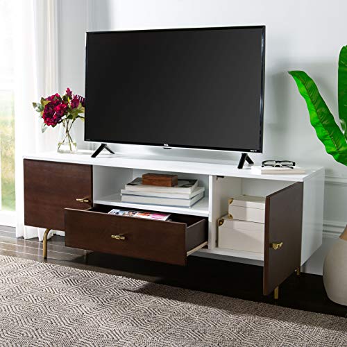 Safavieh Home Genevieve Mid-Century Modern Walnut and White Storage TV Media Stand