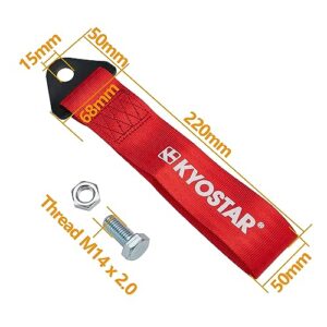 Kyostar Universal Racing Tow Strap for Front or Rear Bumper Towing Hooks (Red)