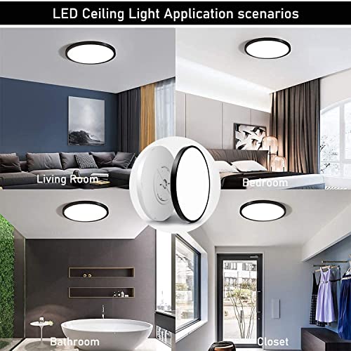 4Pack 9 Inch 2880LM LED Flush Mount Ceiling Light,24W 3Color Changeable (3000K/4000K/6000K),120V Slim Surface Mount Ceiling Light Black Ceiling Fixture for Kitchen Bedroom Living Room