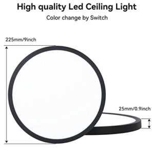 4Pack 9 Inch 2880LM LED Flush Mount Ceiling Light,24W 3Color Changeable (3000K/4000K/6000K),120V Slim Surface Mount Ceiling Light Black Ceiling Fixture for Kitchen Bedroom Living Room