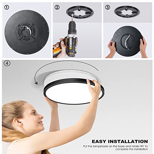 4Pack 9 Inch 2880LM LED Flush Mount Ceiling Light,24W 3Color Changeable (3000K/4000K/6000K),120V Slim Surface Mount Ceiling Light Black Ceiling Fixture for Kitchen Bedroom Living Room