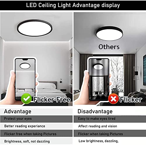 4Pack 9 Inch 2880LM LED Flush Mount Ceiling Light,24W 3Color Changeable (3000K/4000K/6000K),120V Slim Surface Mount Ceiling Light Black Ceiling Fixture for Kitchen Bedroom Living Room