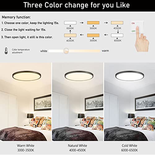 4Pack 9 Inch 2880LM LED Flush Mount Ceiling Light,24W 3Color Changeable (3000K/4000K/6000K),120V Slim Surface Mount Ceiling Light Black Ceiling Fixture for Kitchen Bedroom Living Room