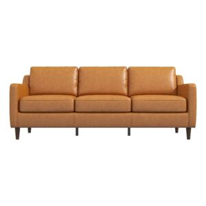 ashcroft madison mid century modern furniture genuine leather couches in cognac tan