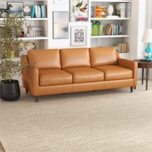 ASHCROFT Madison Mid Century Modern Furniture Genuine Leather Couches in Cognac Tan